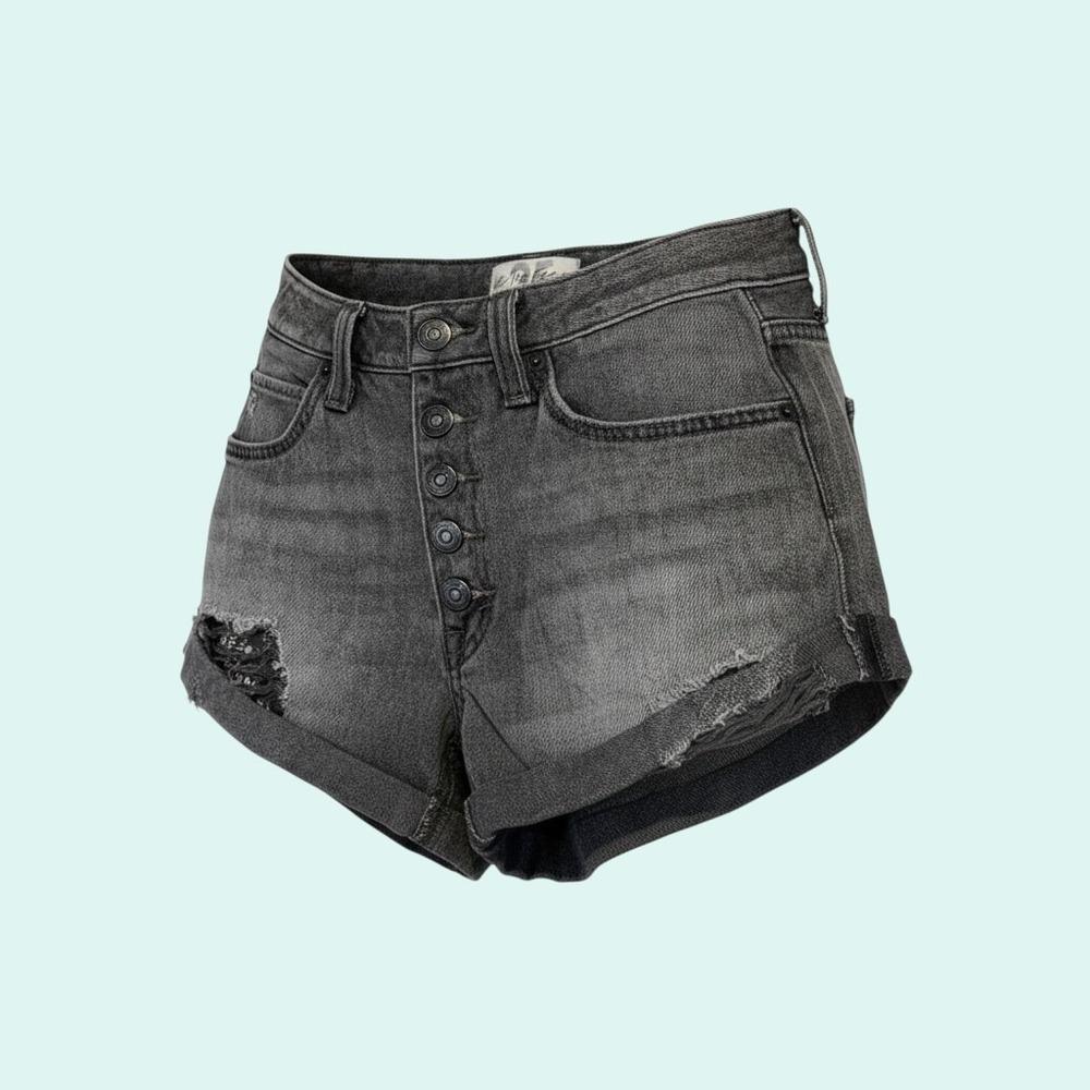 We The Free Free People Women's Black Distressed Button Fly High Rise Denim